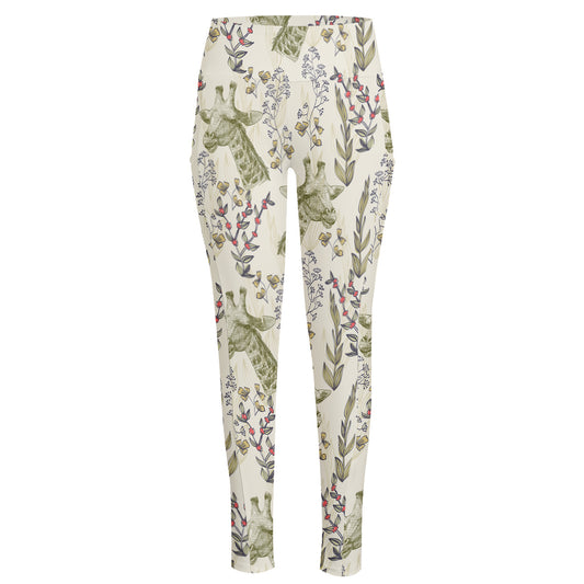 Vintage Giraffe Print High-Waisted Pocket Leggings