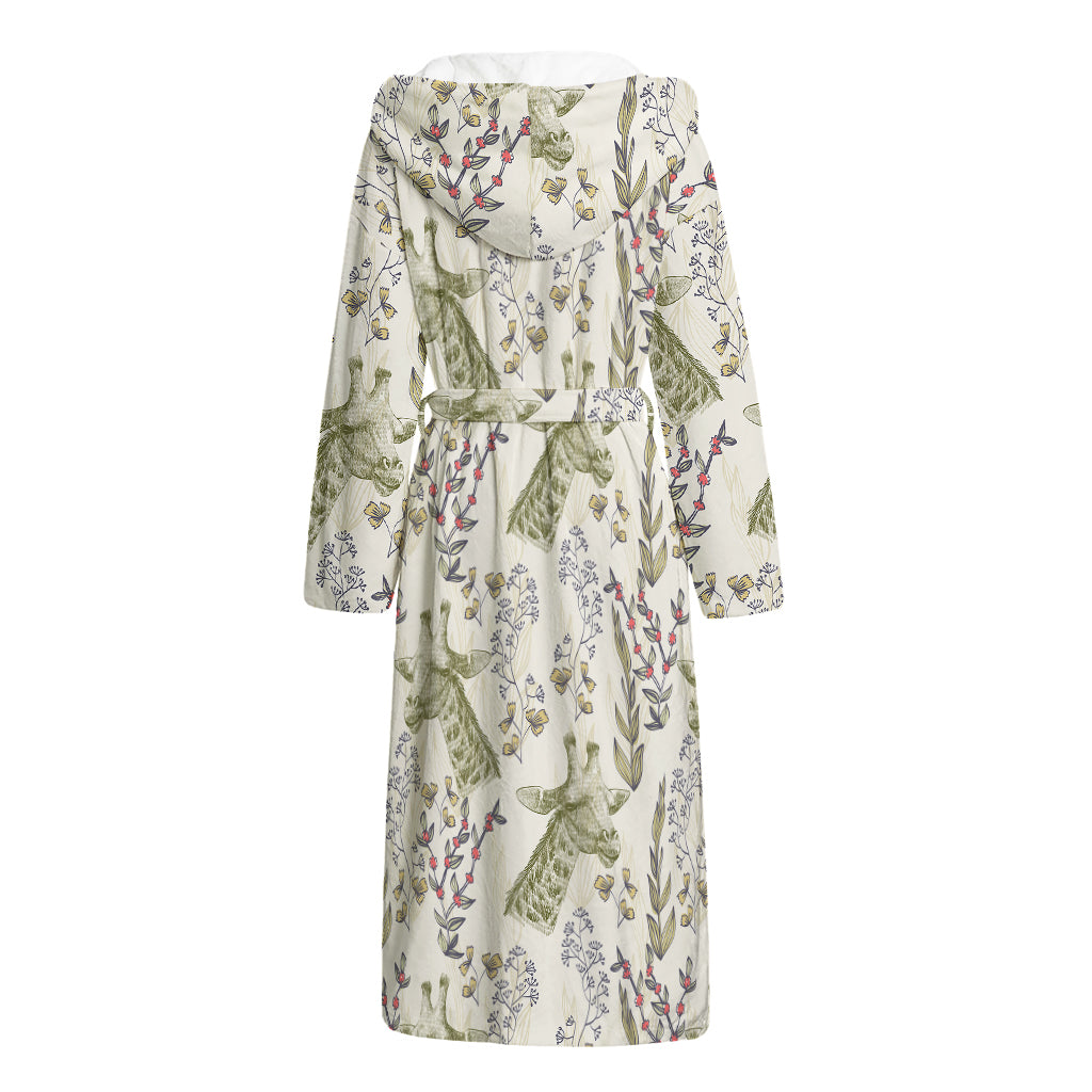 Vintage Giraffe Print Hooded Bathrobe