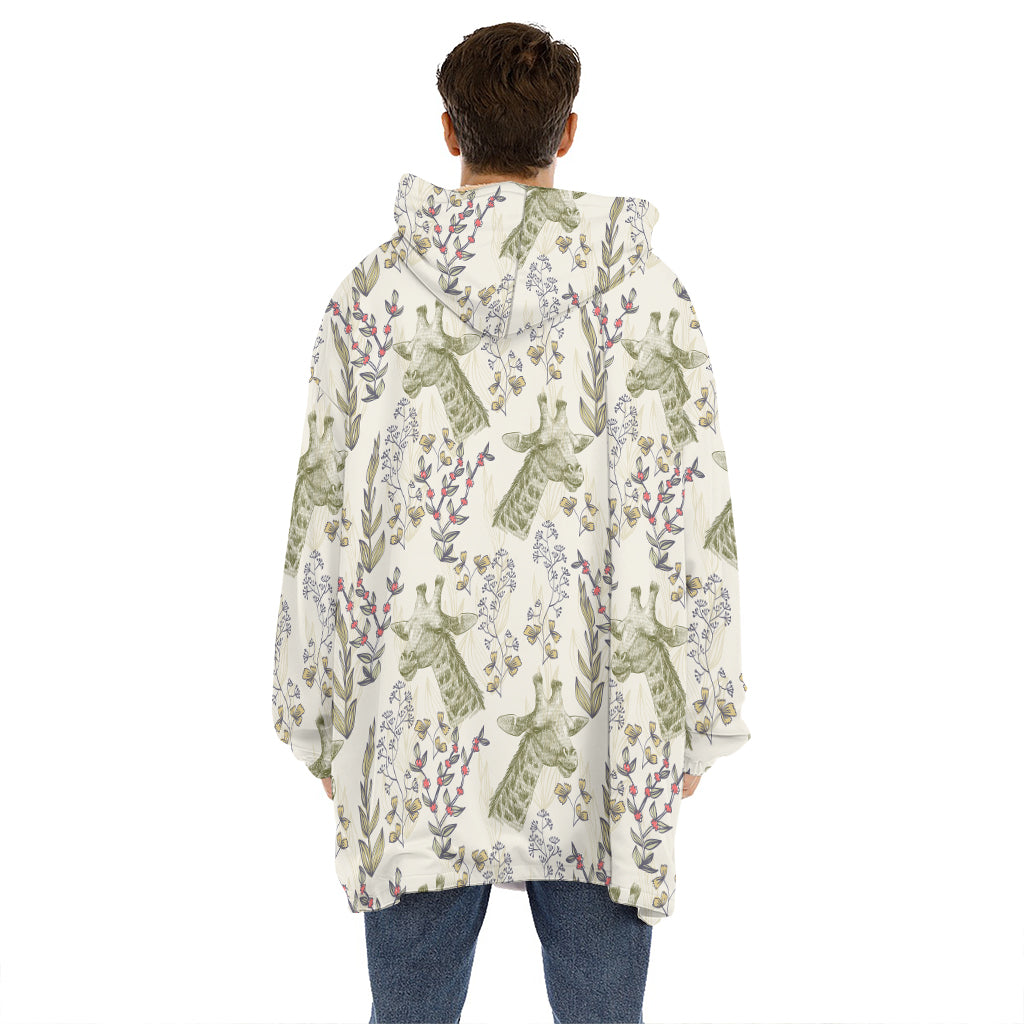 Vintage Giraffe Print Hoodie Blanket