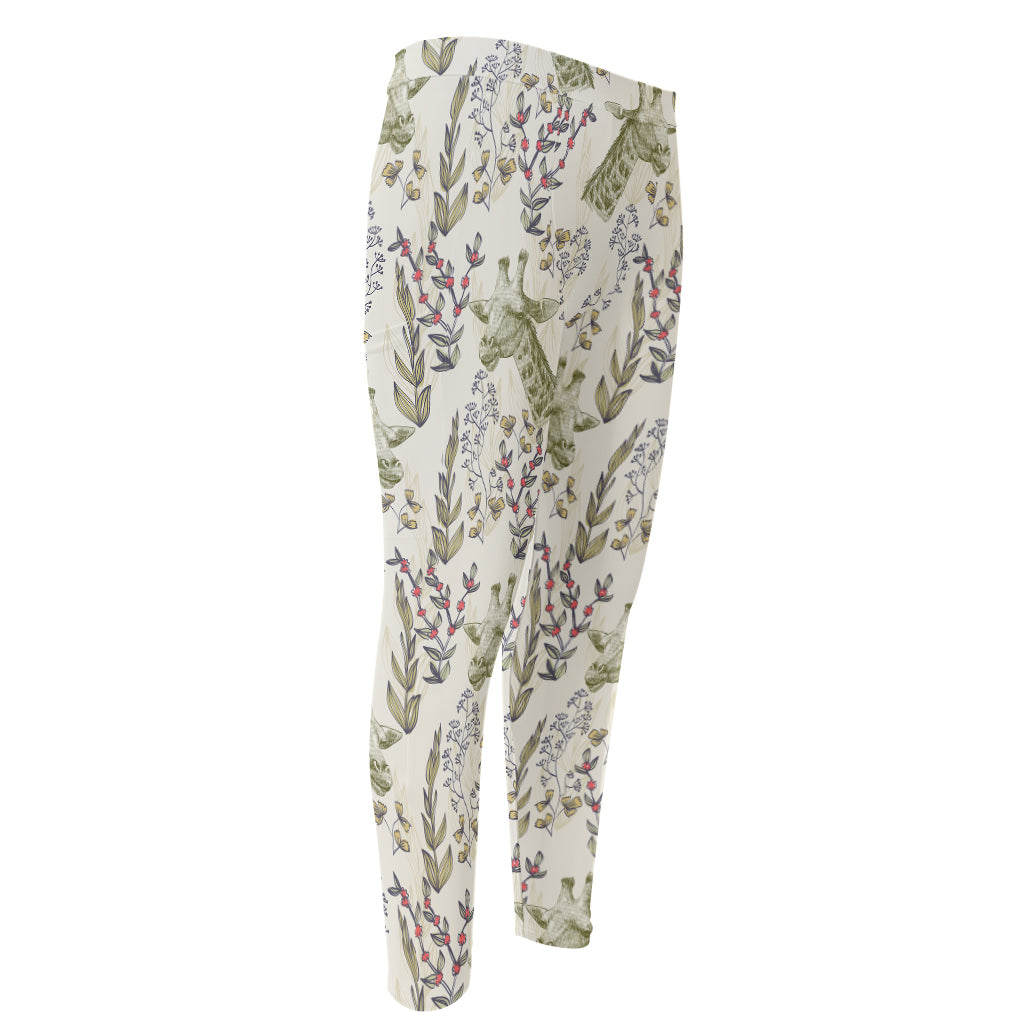 Vintage Giraffe Print Men's Compression Pants