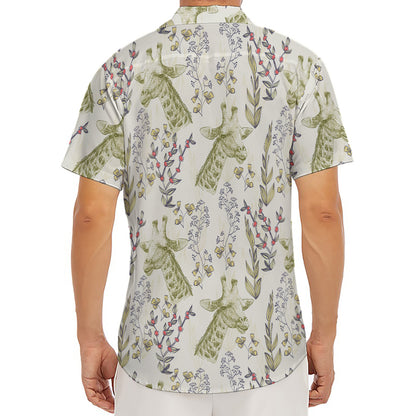 Vintage Giraffe Print Men's Deep V-Neck Shirt