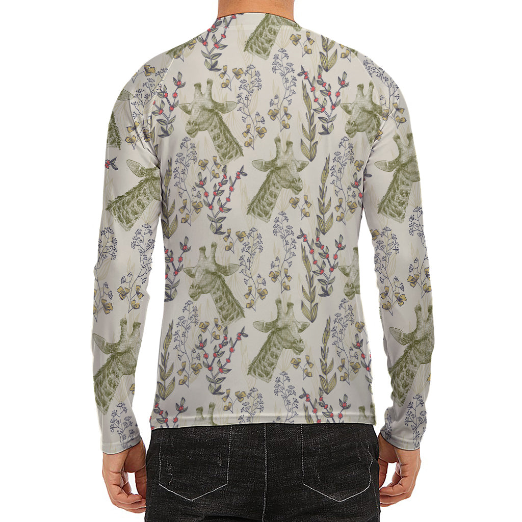 Vintage Giraffe Print Men's Long Sleeve Rash Guard
