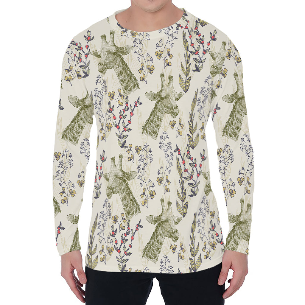 Vintage Giraffe Print Men's Long Sleeve T-Shirt
