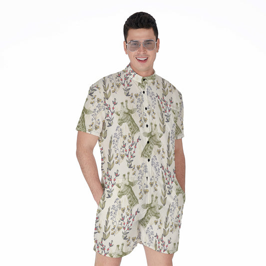Vintage Giraffe Print Men's Rompers