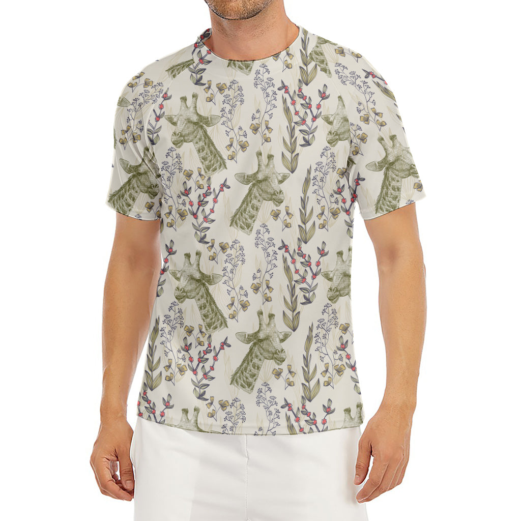 Vintage Giraffe Print Men's Short Sleeve Rash Guard