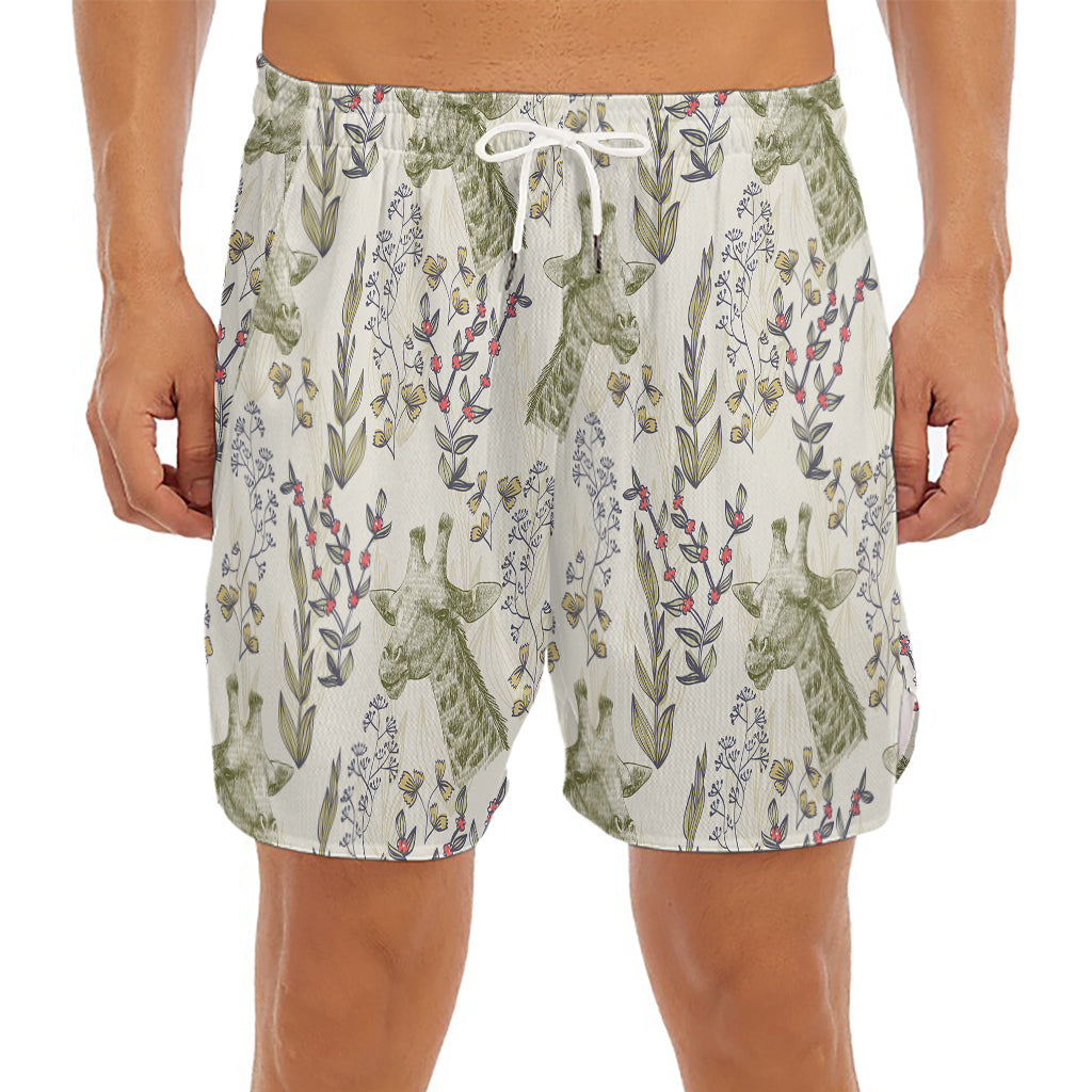 Vintage Giraffe Print Men's Split Running Shorts