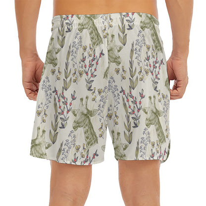 Vintage Giraffe Print Men's Split Running Shorts