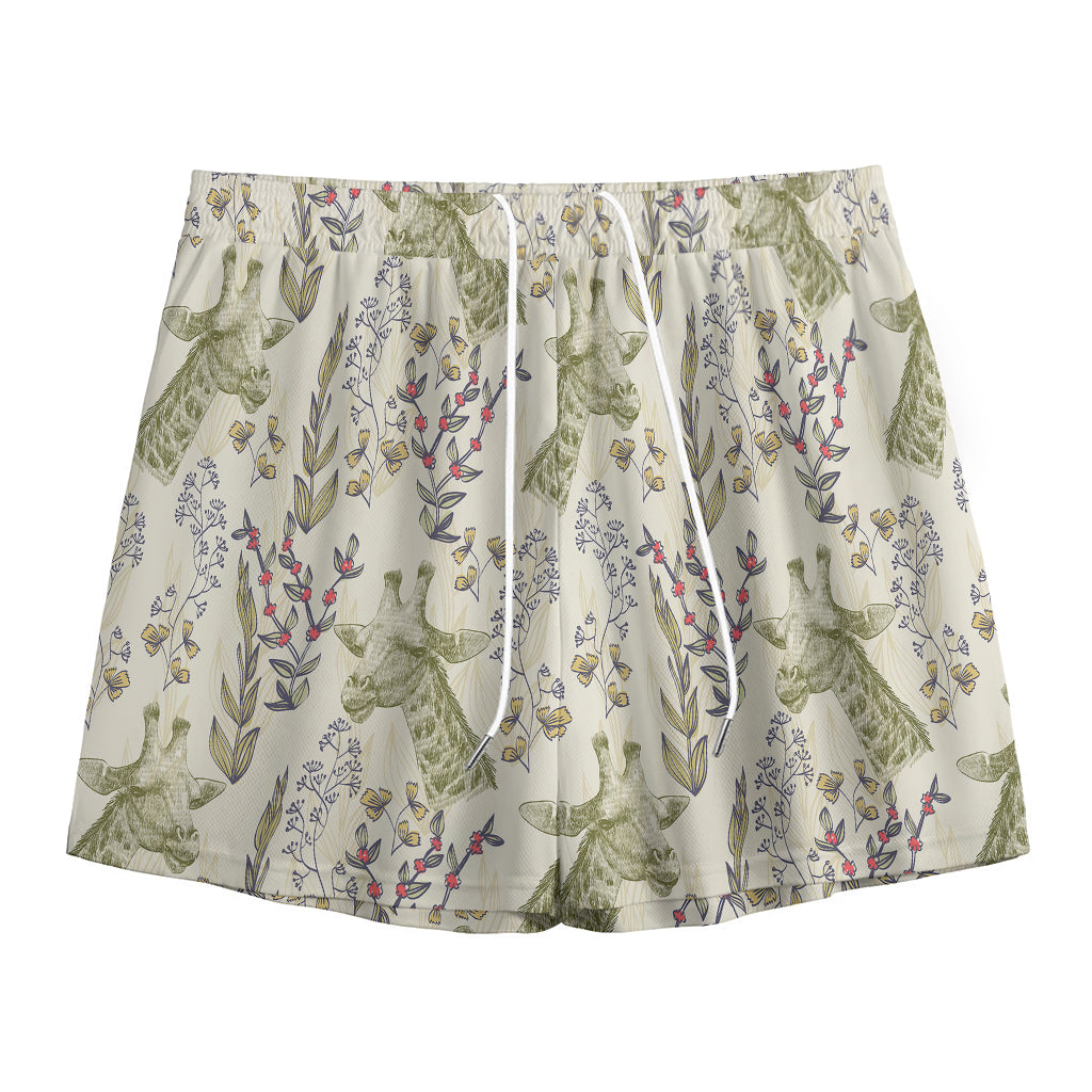 Vintage Giraffe Print Mesh Shorts