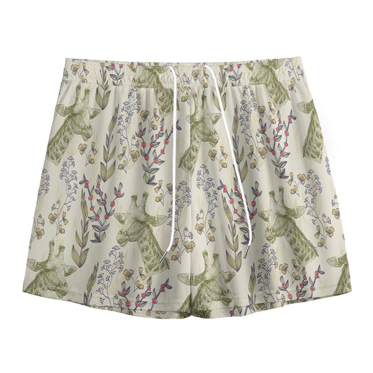 Vintage Giraffe Print Mesh Shorts