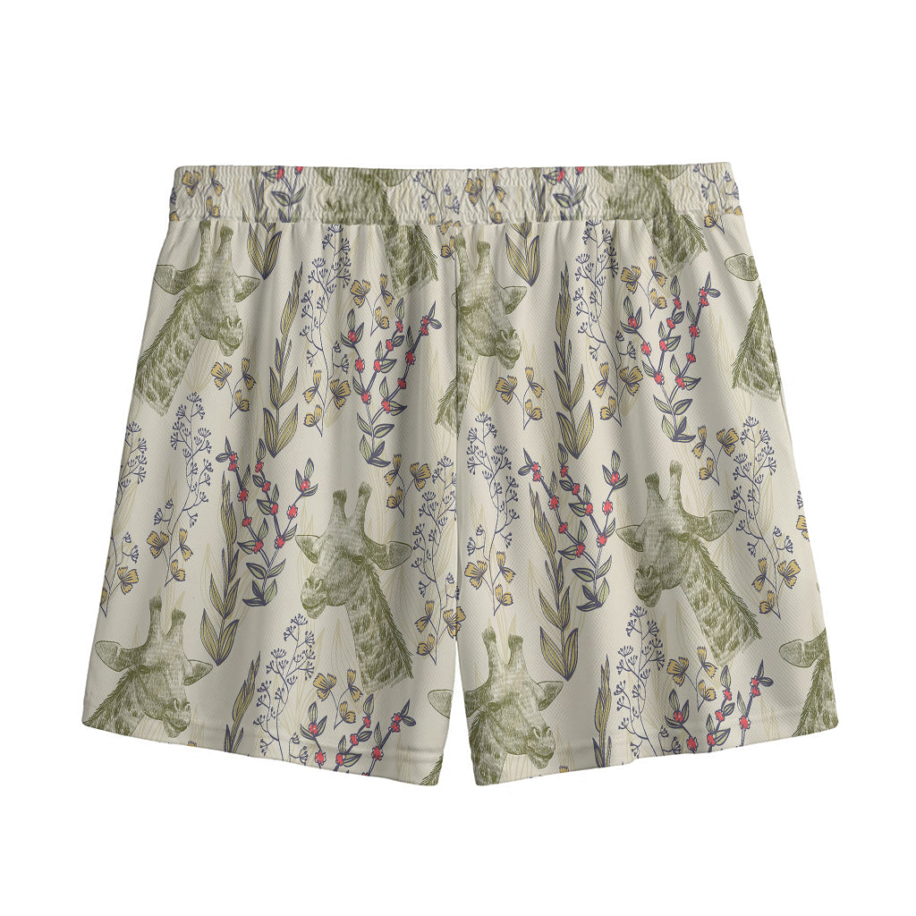 Vintage Giraffe Print Mesh Shorts