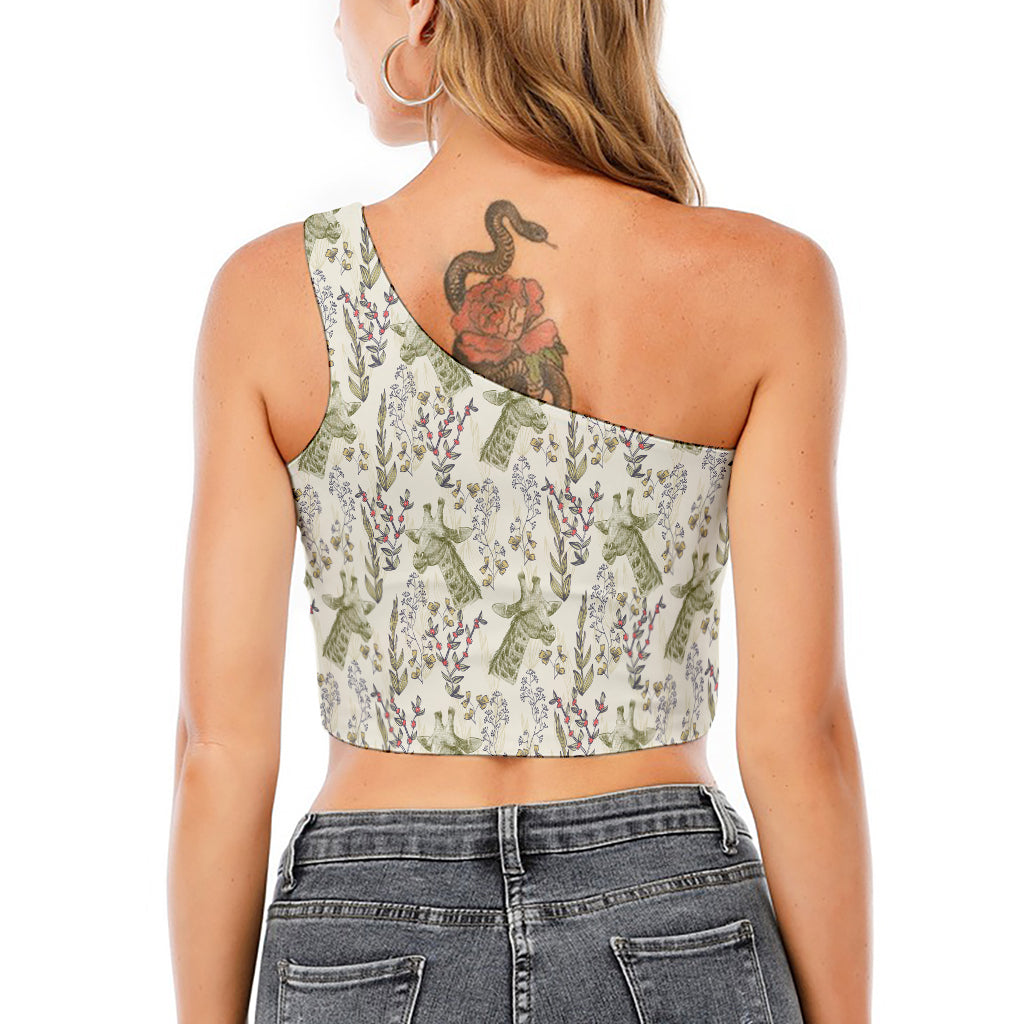 Vintage Giraffe Print One Shoulder Crop Top