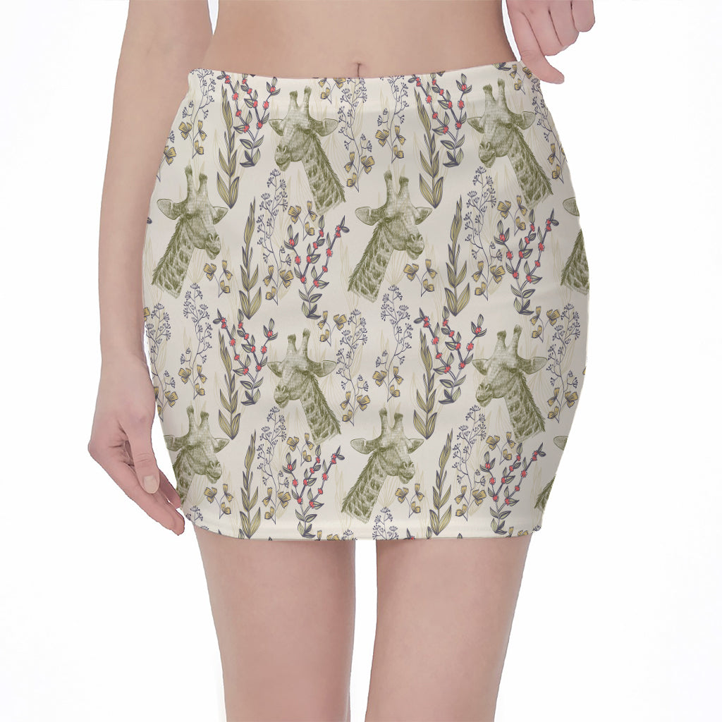 Vintage Giraffe Print Pencil Mini Skirt