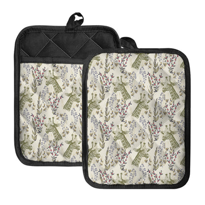 Vintage Giraffe Print Pot Holders With Pocket