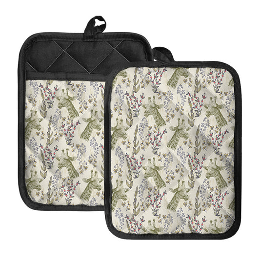Vintage Giraffe Print Pot Holders With Pocket
