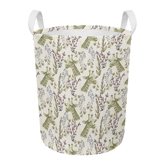 Vintage Giraffe Print Round Laundry Basket
