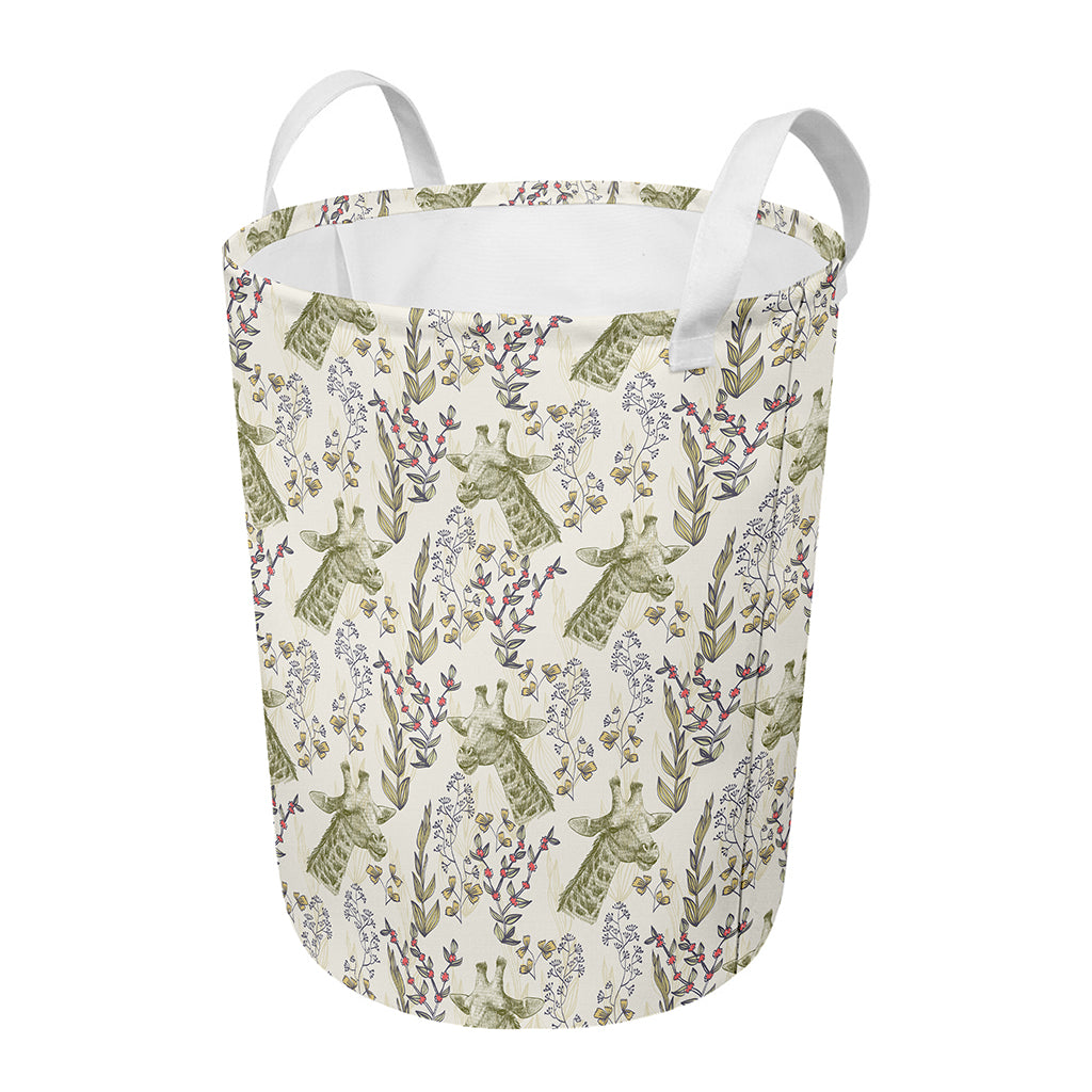 Vintage Giraffe Print Round Laundry Basket