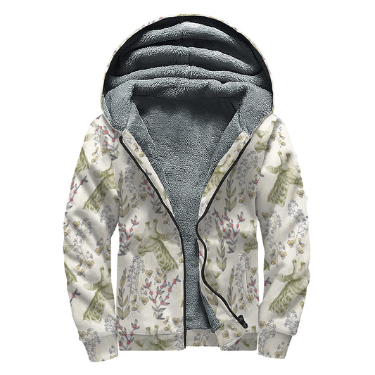 Vintage Giraffe Print Sherpa Lined Zip Up Hoodie