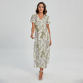 Vintage Giraffe Print Short Sleeve Maxi Dress