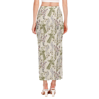 Vintage Giraffe Print Side Slit Maxi Skirt