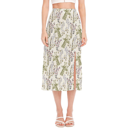 Vintage Giraffe Print Side Slit Midi Skirt