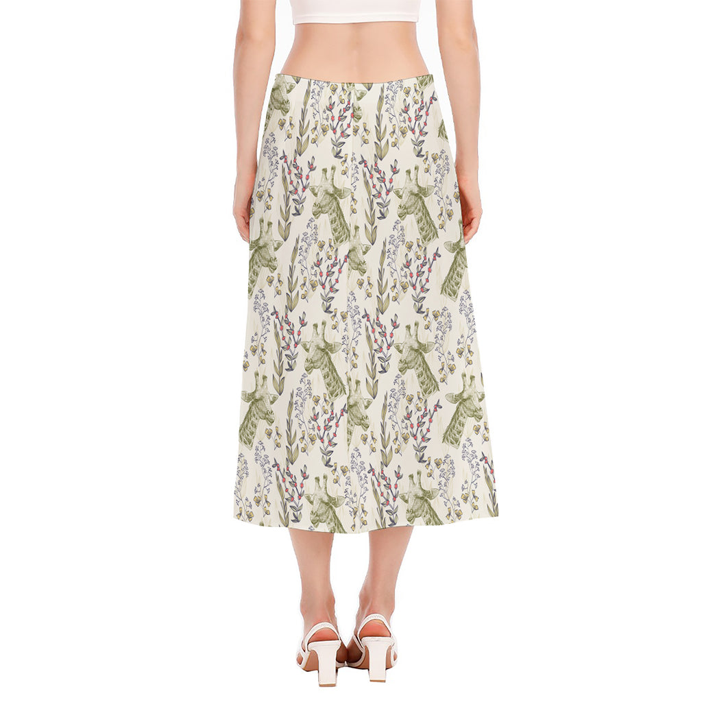 Vintage Giraffe Print Side Slit Midi Skirt