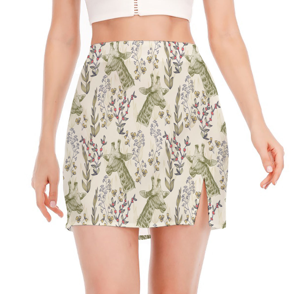Vintage Giraffe Print Side Slit Mini Skirt