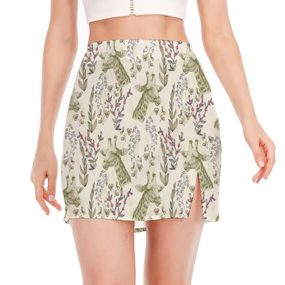Vintage Giraffe Print Side Slit Mini Skirt