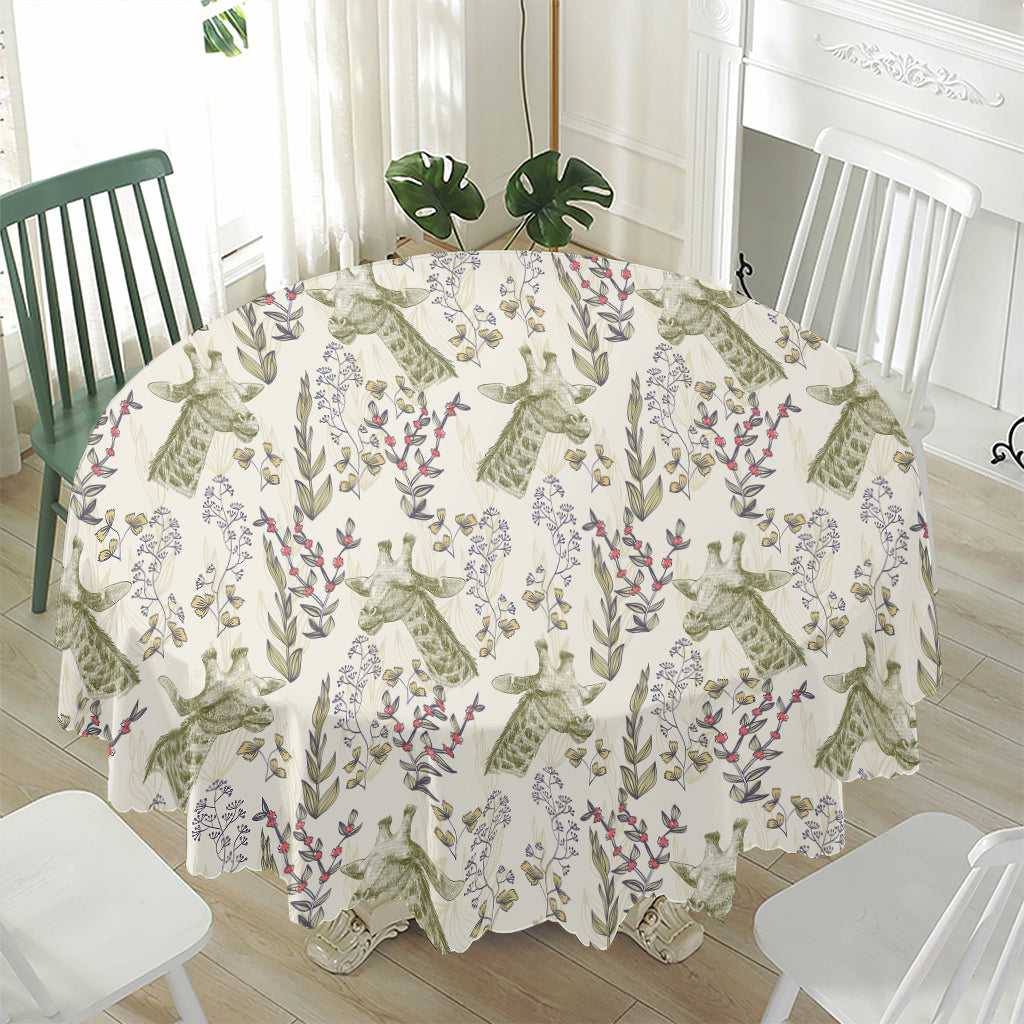 Vintage Giraffe Print Waterproof Round Tablecloth