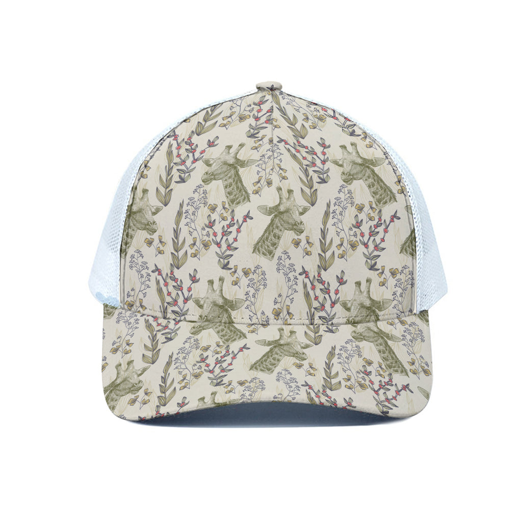 Vintage Giraffe Print White Mesh Trucker Cap