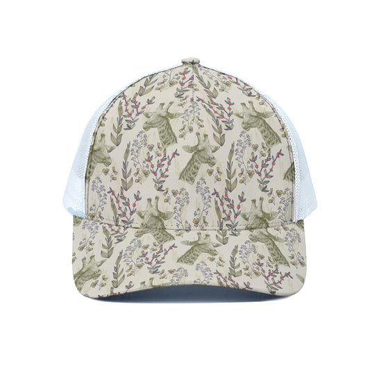 Vintage Giraffe Print White Mesh Trucker Cap