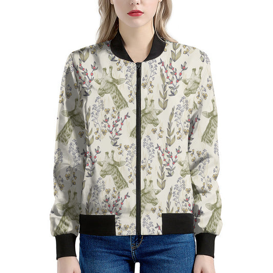 Vintage Giraffe Print Women's Bomber Jacket