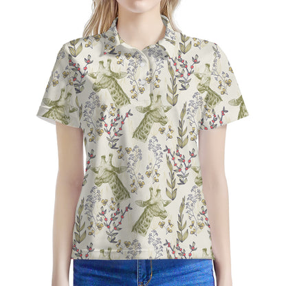 Vintage Giraffe Print Women's Polo Shirt