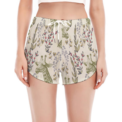 Vintage Giraffe Print Women's Split Running Shorts