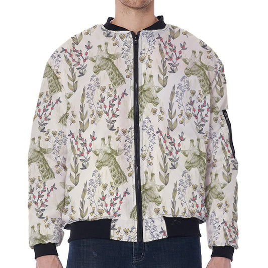 Vintage Giraffe Print Zip Sleeve Bomber Jacket