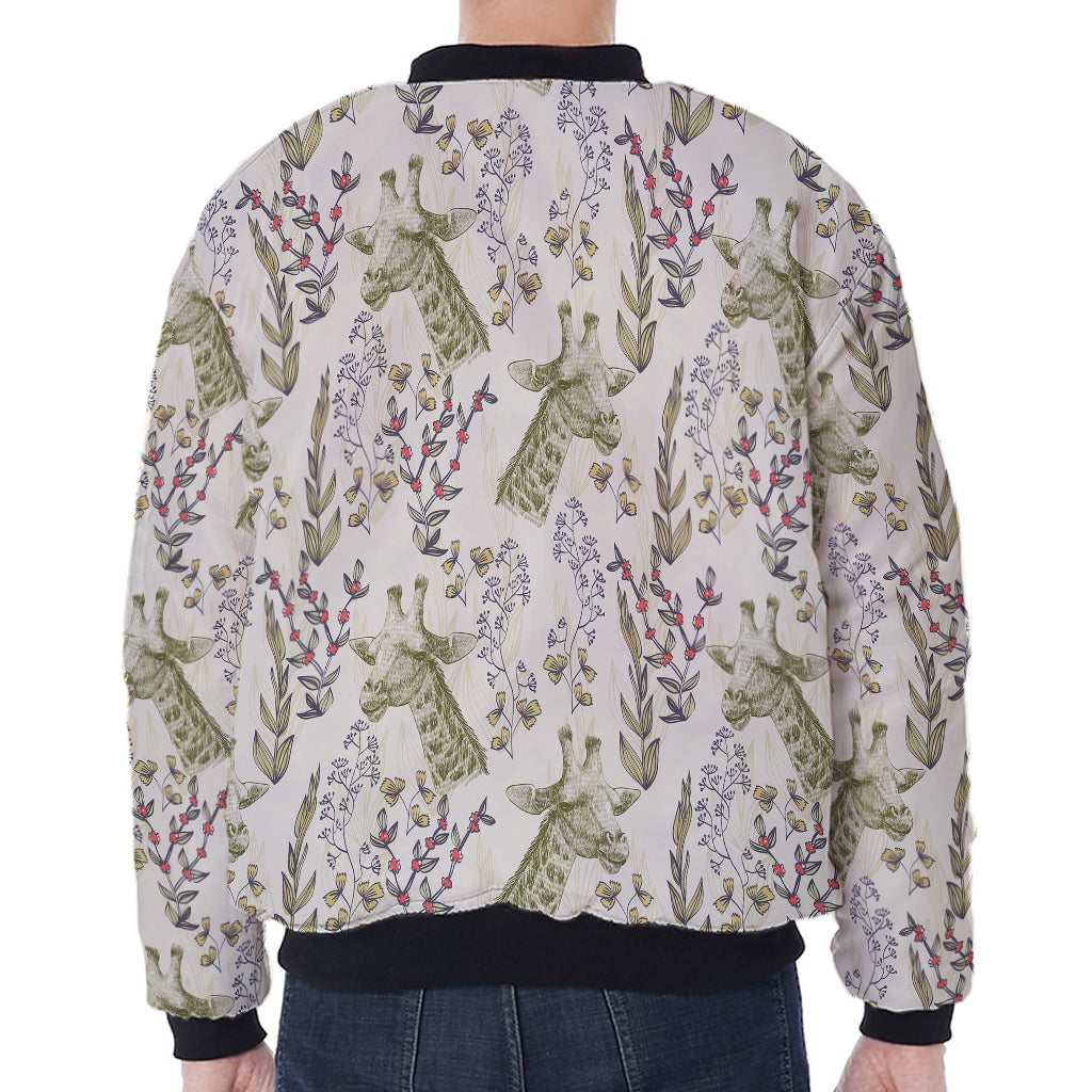 Vintage Giraffe Print Zip Sleeve Bomber Jacket