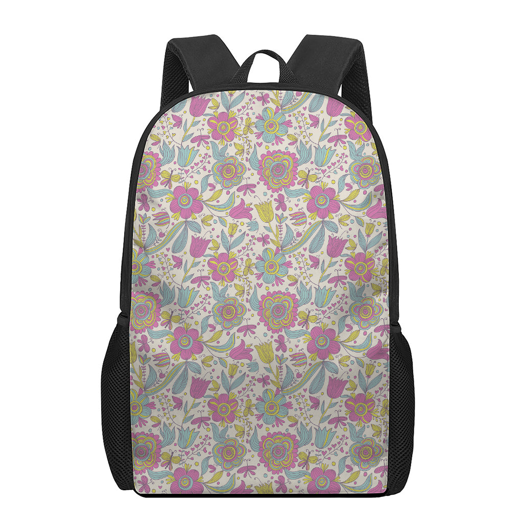 Vintage Girly Floral Print 17 Inch Backpack