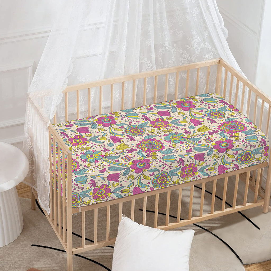 Vintage Girly Floral Print Baby Crib Sheet