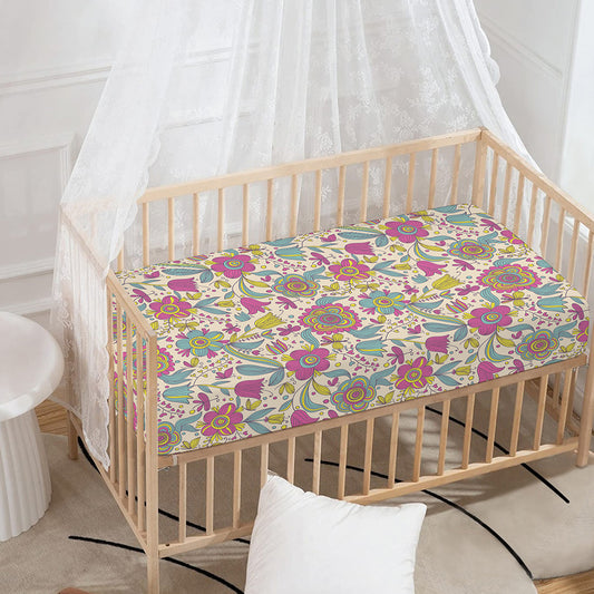 Vintage Girly Floral Print Baby Crib Sheet