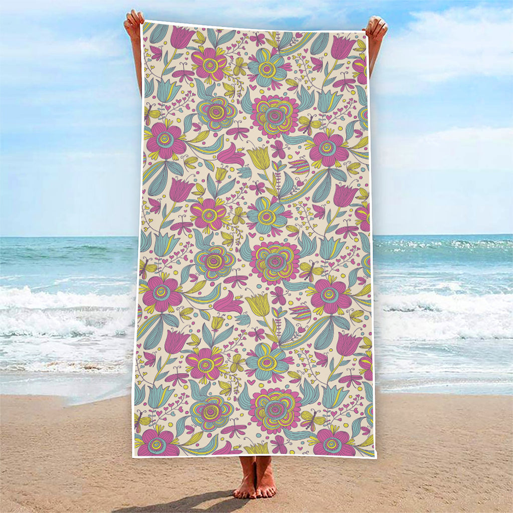 Vintage Girly Floral Print Beach Towel