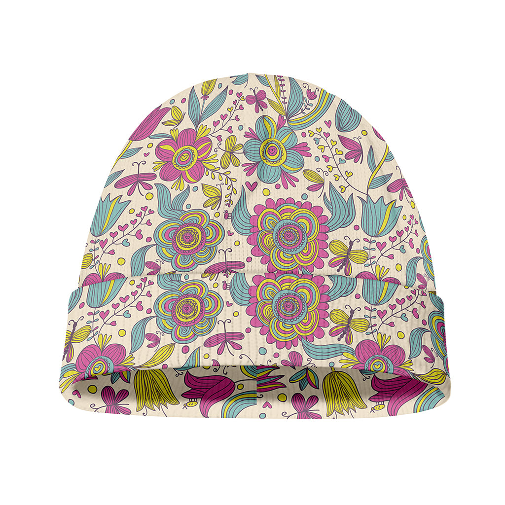Vintage Girly Floral Print Beanie