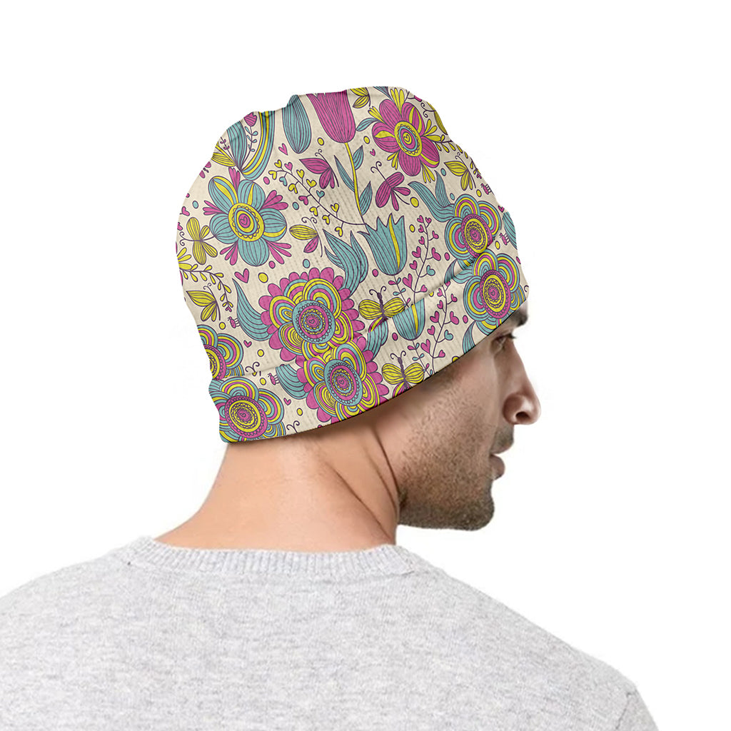 Vintage Girly Floral Print Beanie