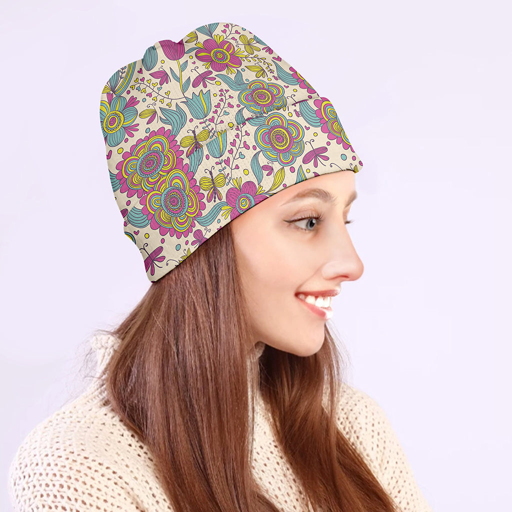 Vintage Girly Floral Print Beanie