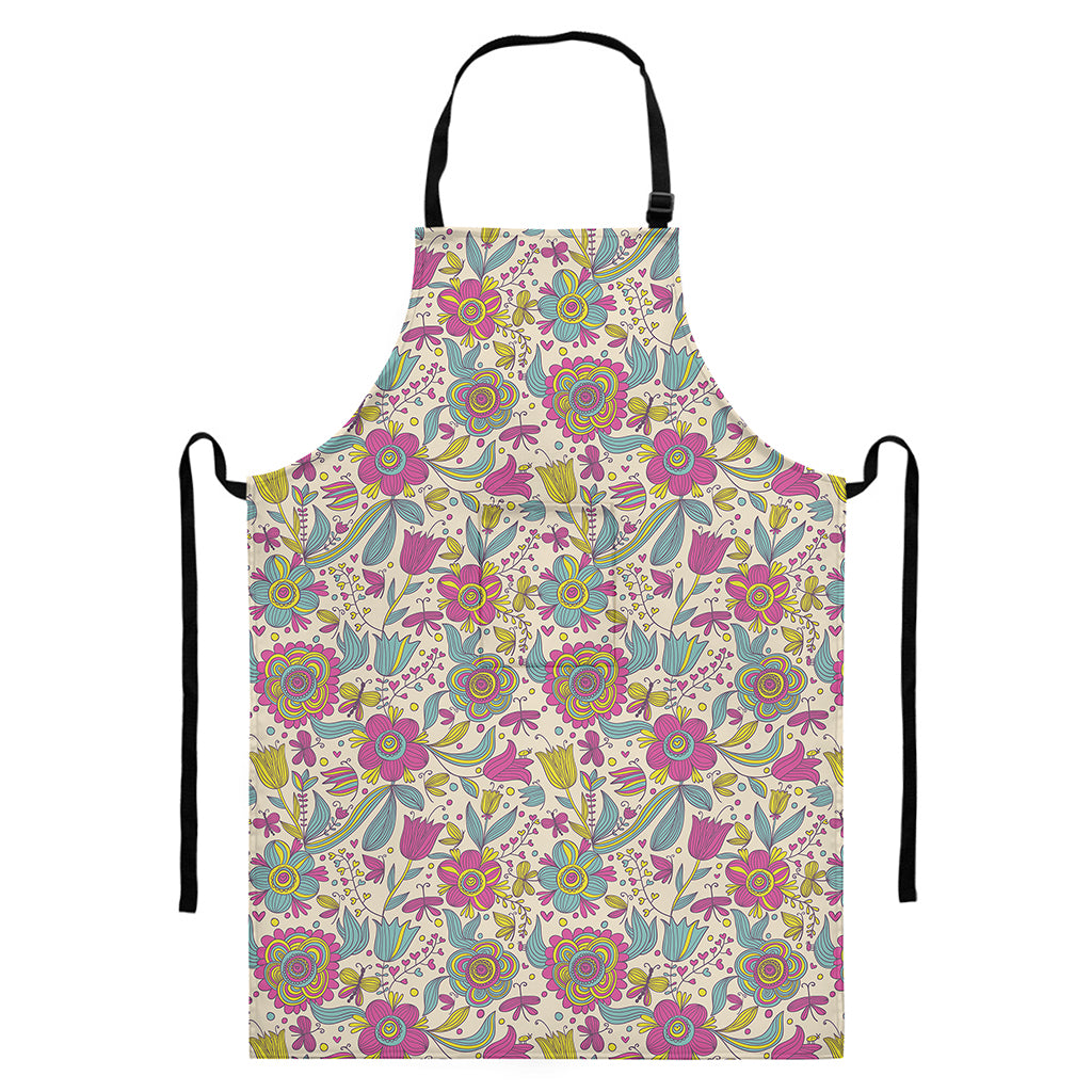 Vintage Girly Floral Print Bib Apron With Pocket
