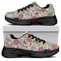 Vintage Girly Floral Print Black Chunky Shoes