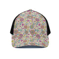 Vintage Girly Floral Print Black Mesh Trucker Hat