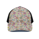 Vintage Girly Floral Print Black Mesh Trucker Cap
