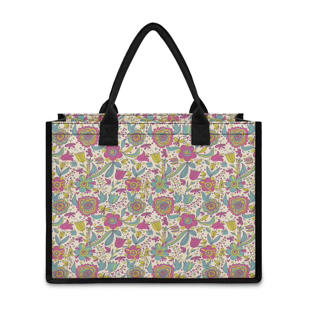 Vintage Girly Floral Print Canvas Tote Bag