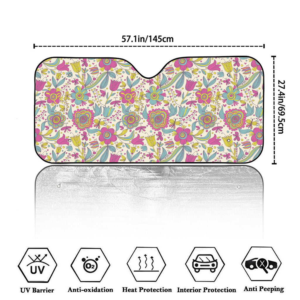 Vintage Girly Floral Print Car Windshield Sun Shade