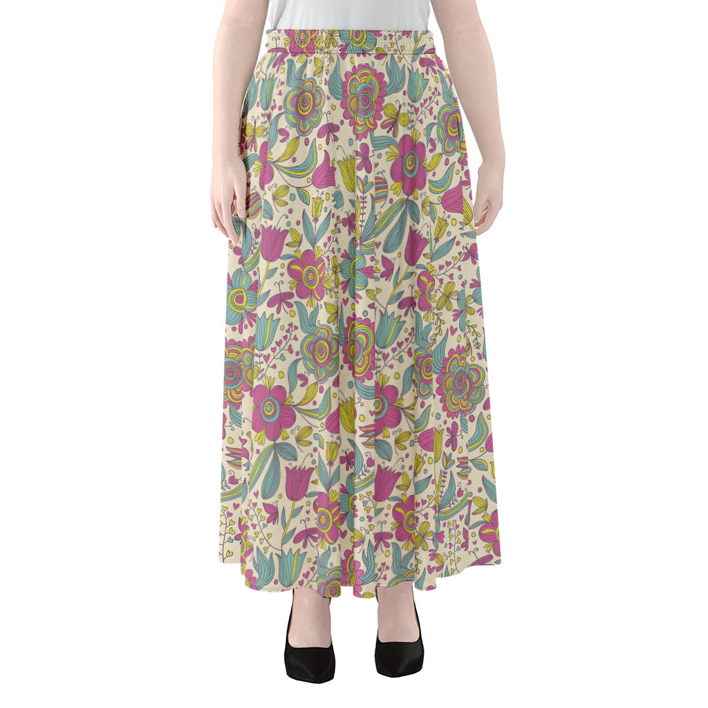 Vintage Girly Floral Print Chiffon Maxi Skirt