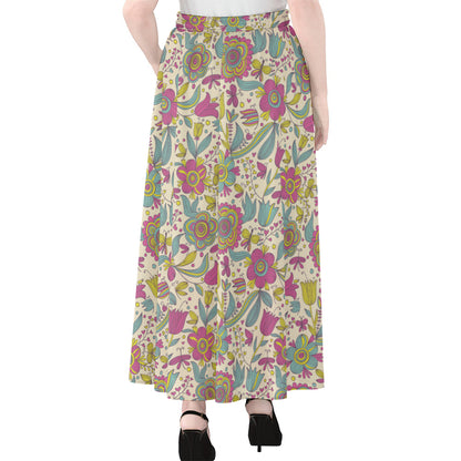 Vintage Girly Floral Print Chiffon Maxi Skirt